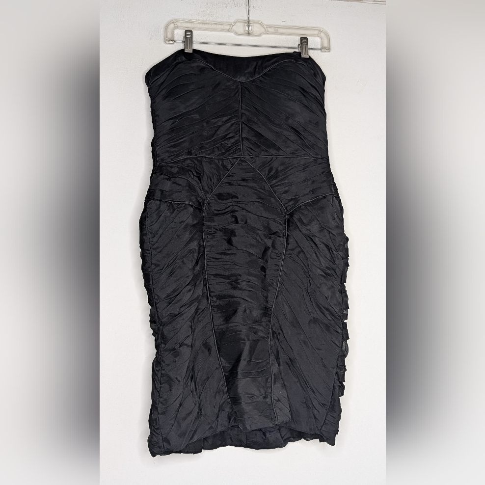 Theia Strapless Cocktail Dress In Black | Plus Size | Ruched W/ Piping Accents